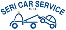 Logo di SERI CAR SERVICE con icona di carro attrezzi blu e testo inclinato su sfondo bianco.