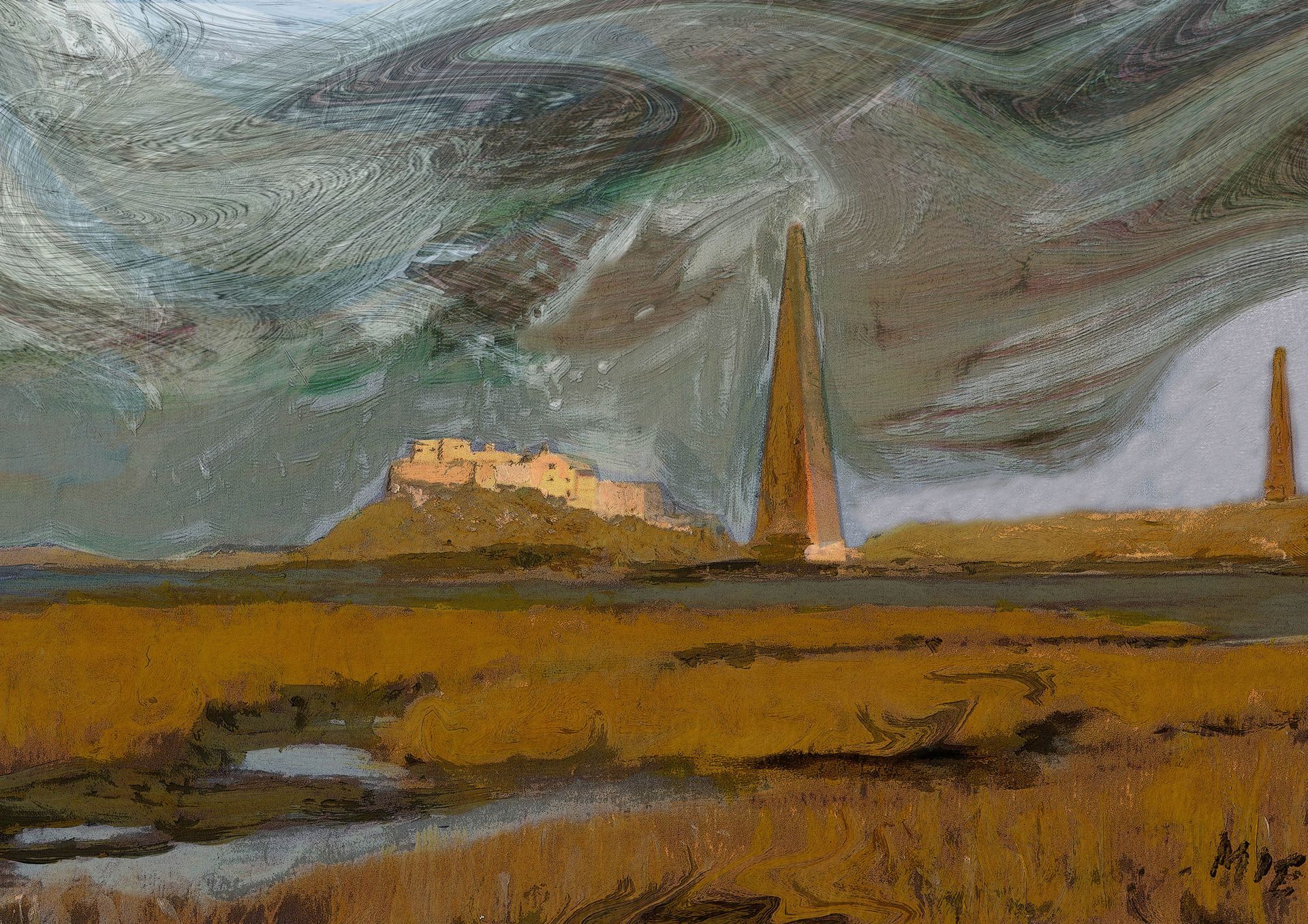 View of Lindisfarne limited edition print by MiE Fielding. From the book 'The Sound of a Landscape'.