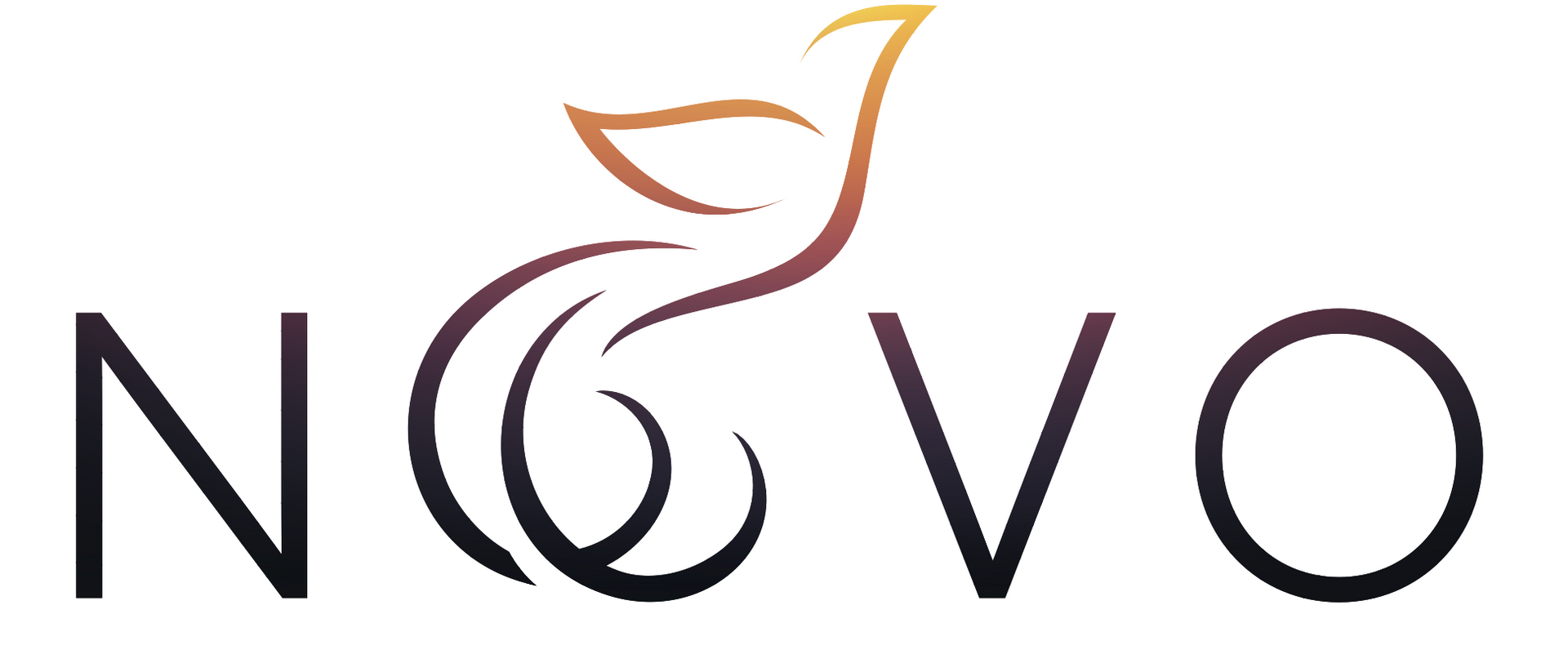 NOVA logo with stylized bird and swirling letter O in black