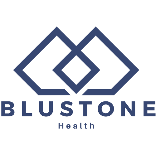 Blue square logo with interlocking shapes above the text 