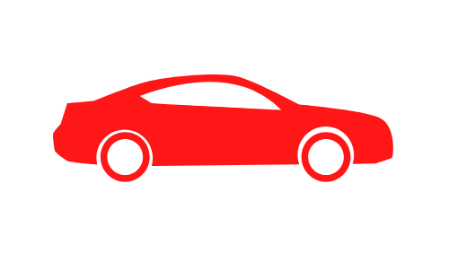 A red car with white wheels on a white background.