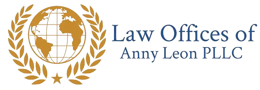 Law Offices of Anny Leon PLLC logo with gold globe and laurel emblem on white background