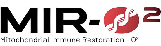 MIR-02 logo with black text and red circular icon; subtitle reads &ldquo;Mitochondrial Immune Restoration - O&sup2;&rdquo;
