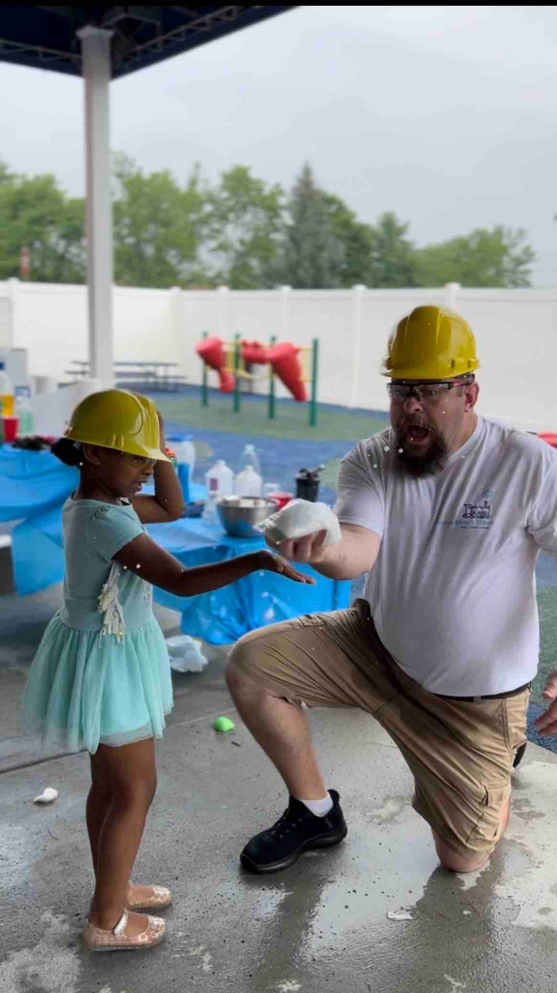 science show with construction hats
