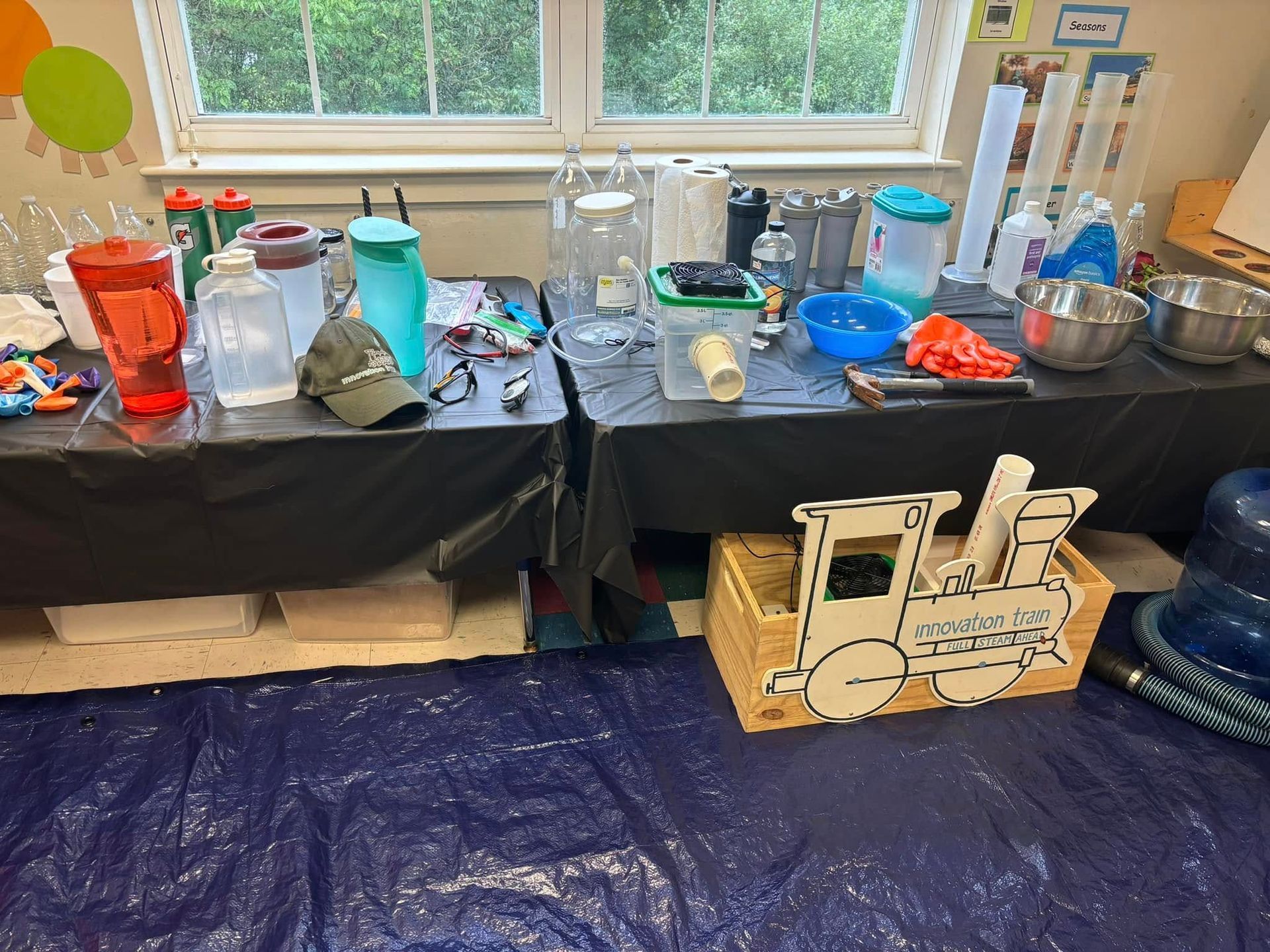 table set up for science show
