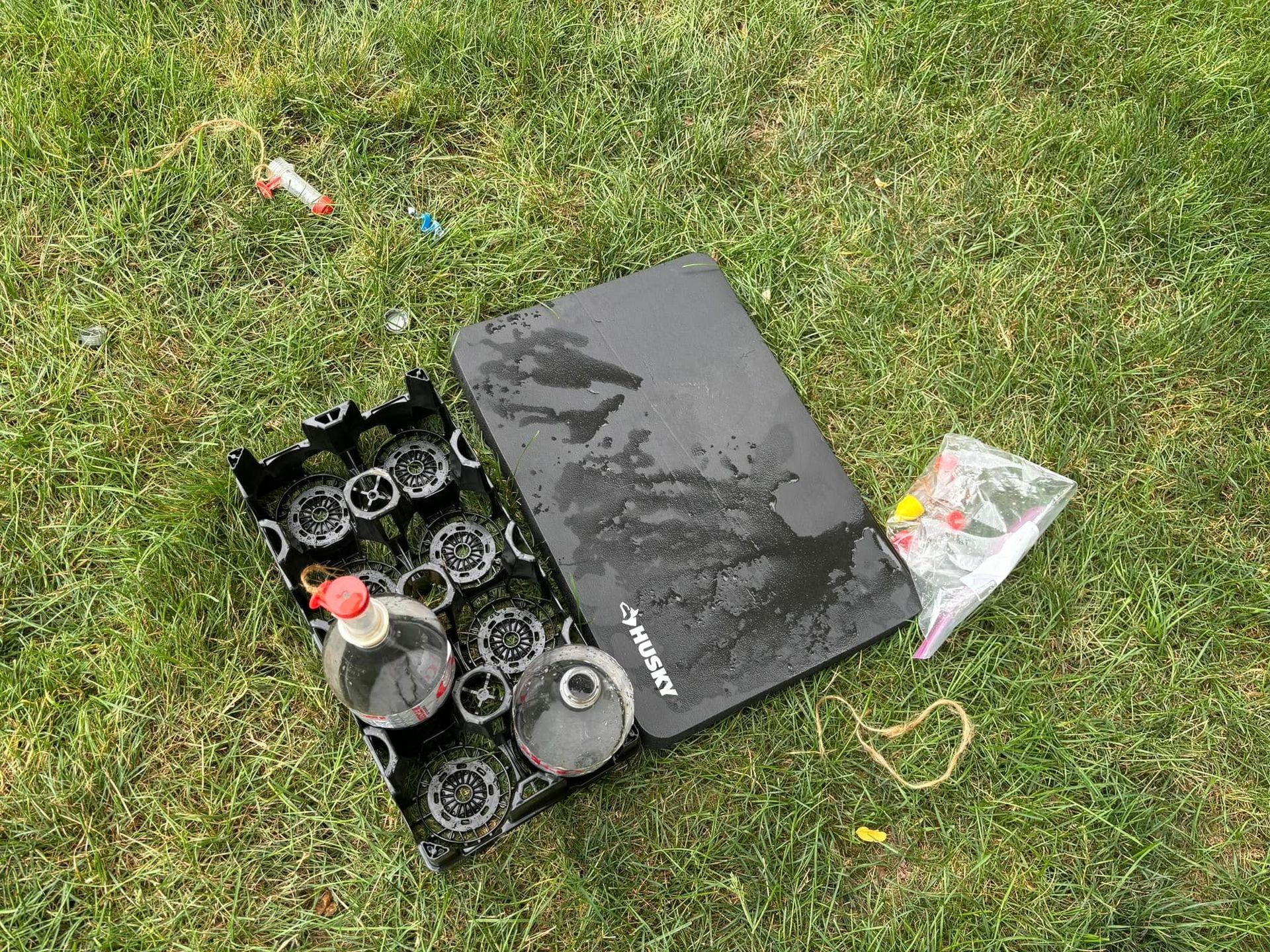 getting set up for bottle rockets in backyard
