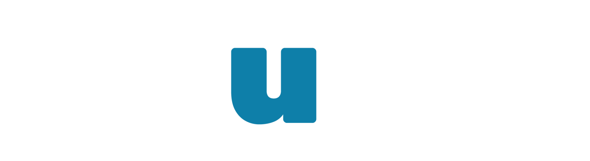 The letter u is blue on a white background.