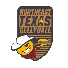 Northeast Texas Jellyball logo with a smiling cowboy mascot in a white hat and red bandana