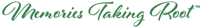 The word memories taking root is written in green on a white background.