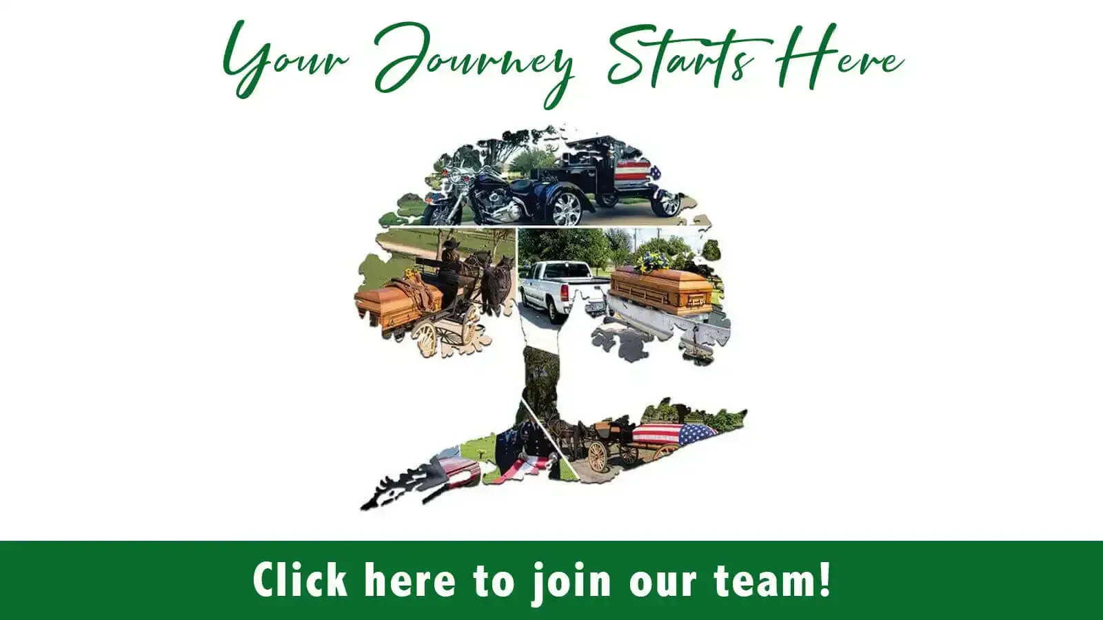 A collage of pictures of a tree with the words `` your journey starts here click here to join our team ''.