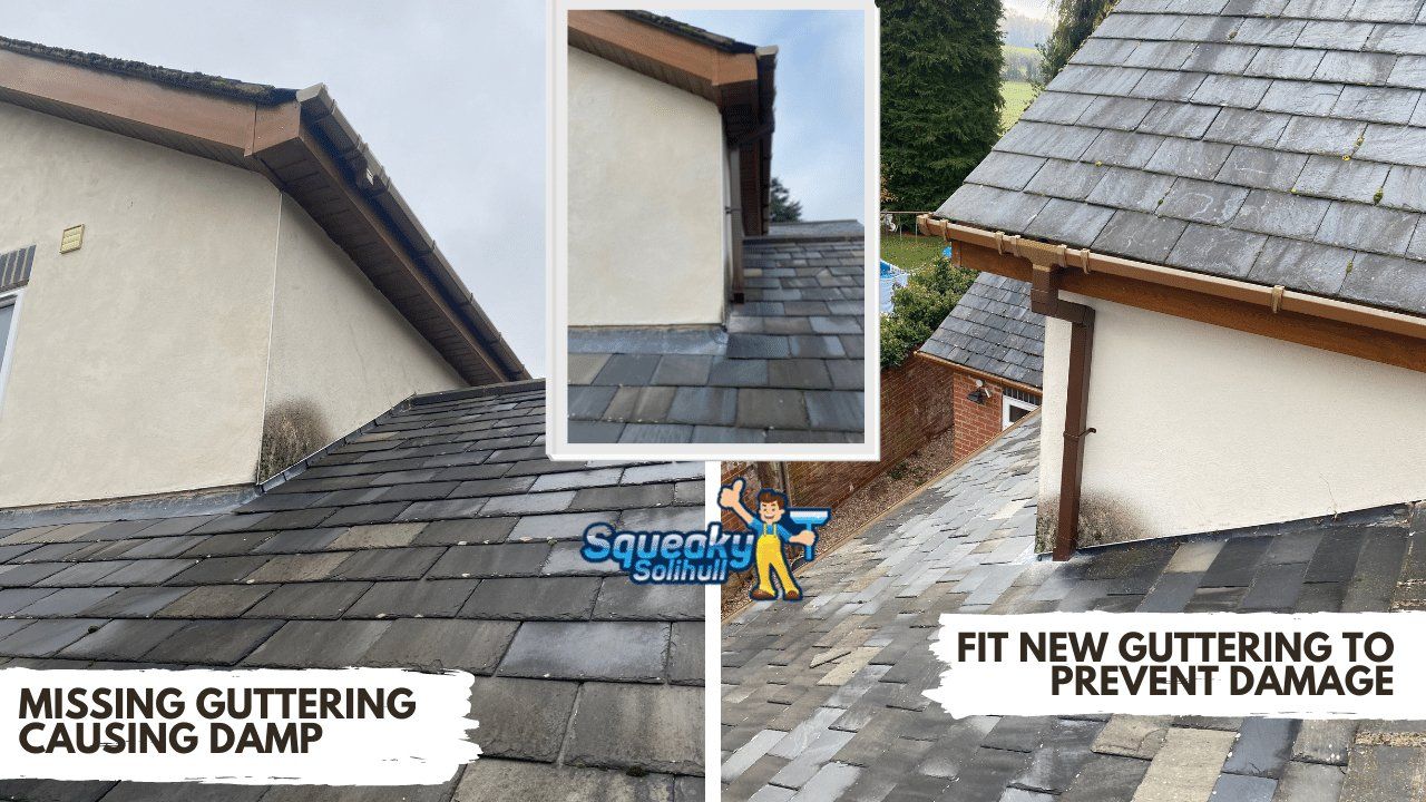 Broken guttering causing damp in solihull but fixed by squeaky solihull 