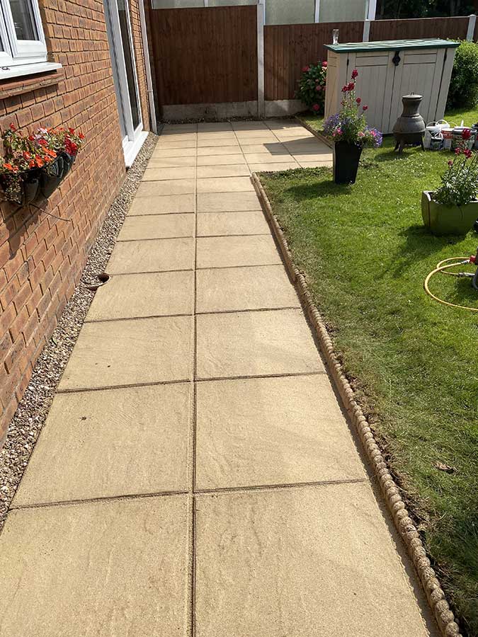 Paving slab patio cleaned and re jointed in Solihull