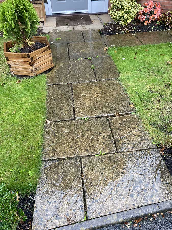 Solihull conctete slabs with black spots before cleaning