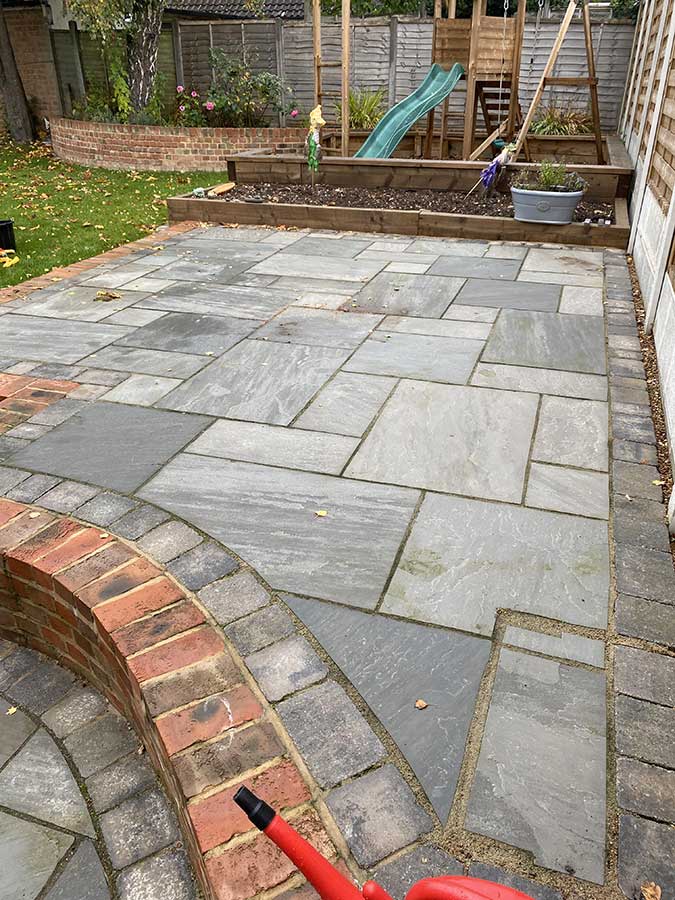 Natural stone patio after softwashing in Solihull