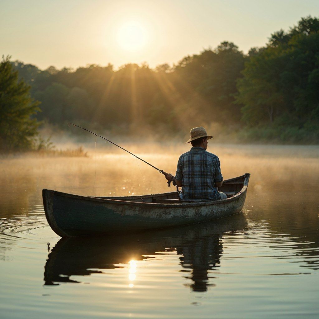 Man fishing on Farrington Lake in East Brunswick, NJ 08816