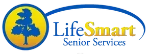 LifeSmart Senior Services logo with blue and yellow tree emblem and blue text