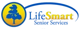 LifeSmart Senior Services logo with blue and yellow tree emblem and blue text