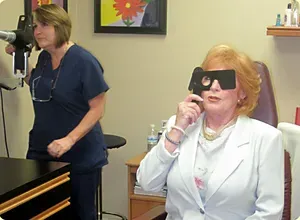 Woman getting an eye exam