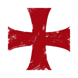 Red textured cross emblem on a white background