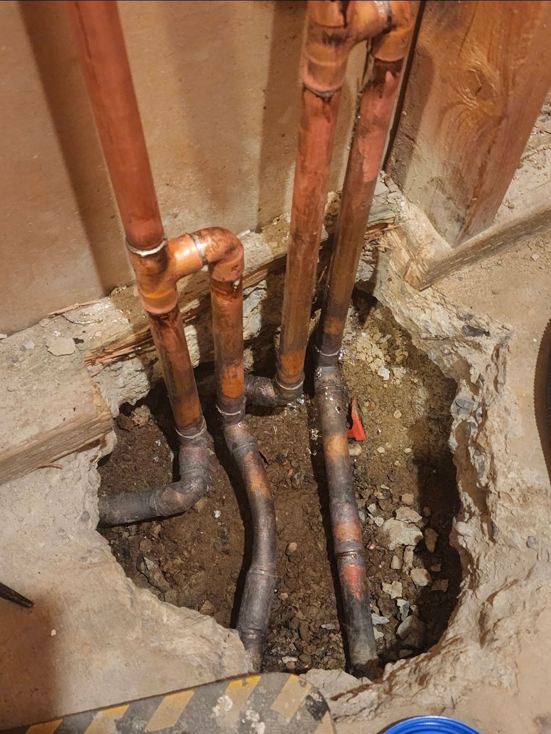 Completed copper manifold slab leak repair with brazed underground joints in French Valley, CA
