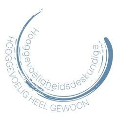 Blue curved brushstrokes with text: 