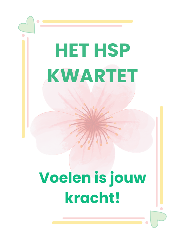Het HSP Kwartet-logo met roze bloem en tekst “Voelen is jouw kracht!”