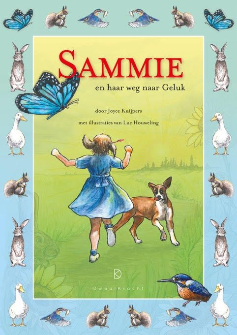 Boekcover: Meisje rent met hond over een groen veld, titel