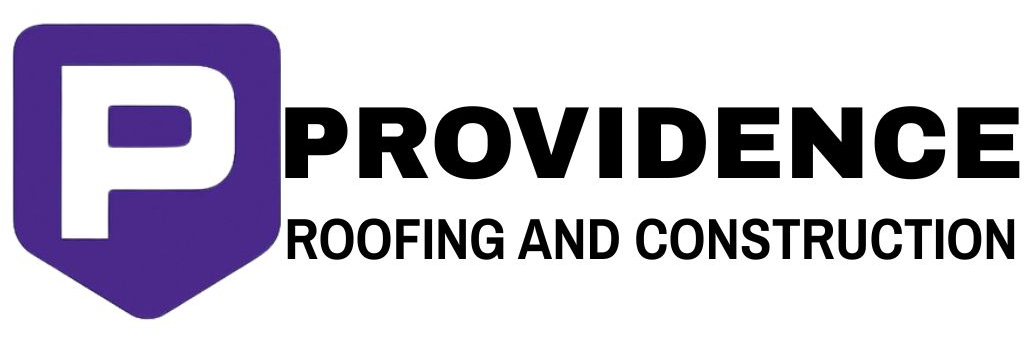 Logo for Providence Roofing and Construction. Purple shield with a white