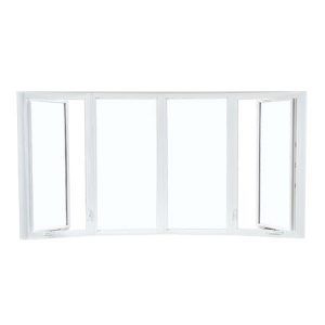 White four-panel bay window with two side casement windows open