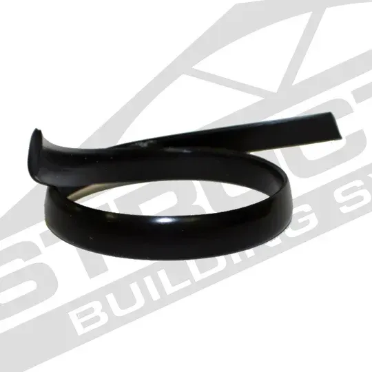 Black curved metal hook or clip on a white background