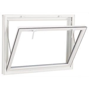 White casement window open inward on a plain white background