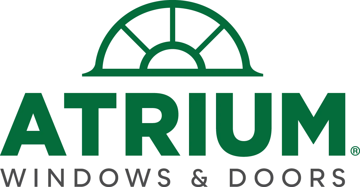 Atrium Windows & Doors logo with green window icon and green text