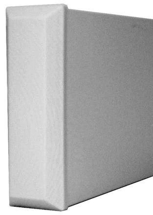 Close-up of a gray rectangular box or package with a folded white front edge.