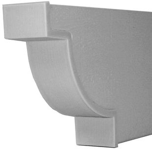Close-up of a white decorative shelf bracket with a curved support and rectangular ends