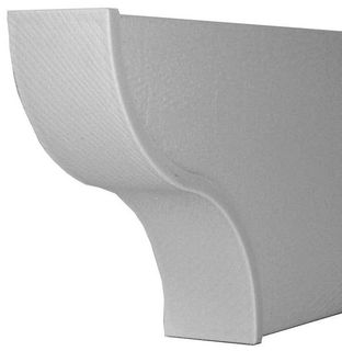 Close-up of a white and gray molded plastic or foam part with a curved cutout shape