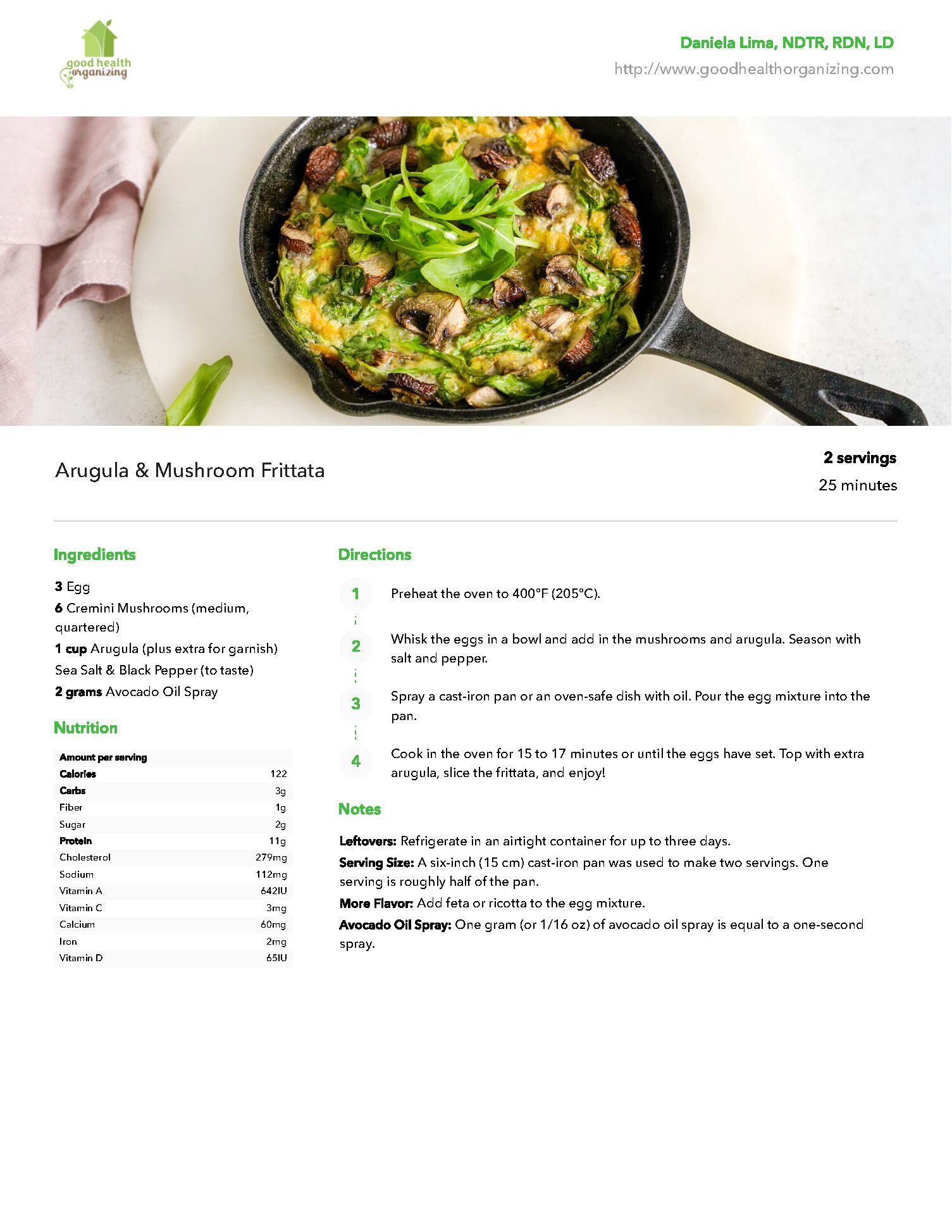A recipe for an omelet with vegetables in a skillet on a table.