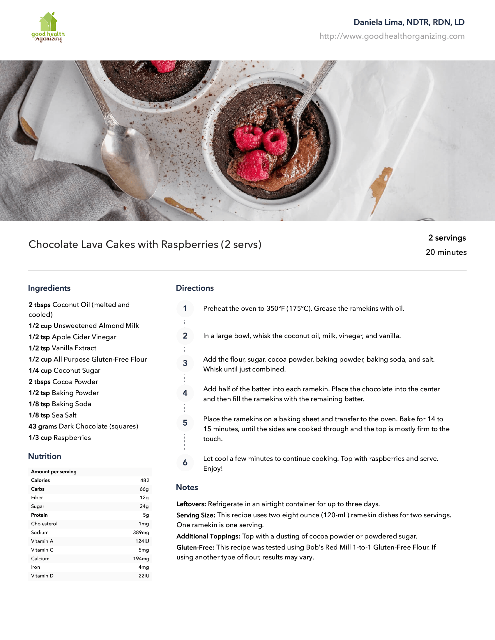 There is a recipe for a chocolate dessert with raspberries on it.