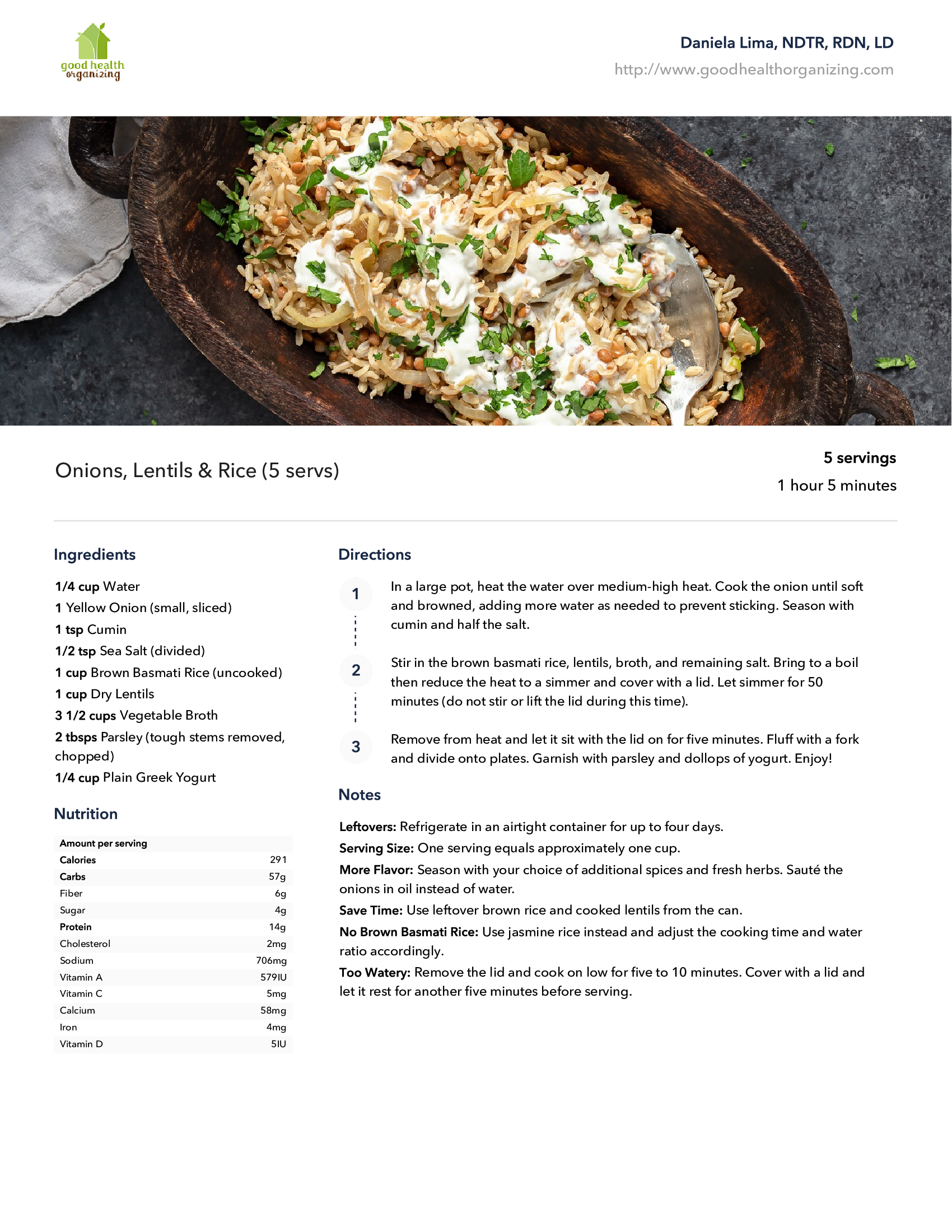 A recipe for a dish with a picture of a bowl of food.