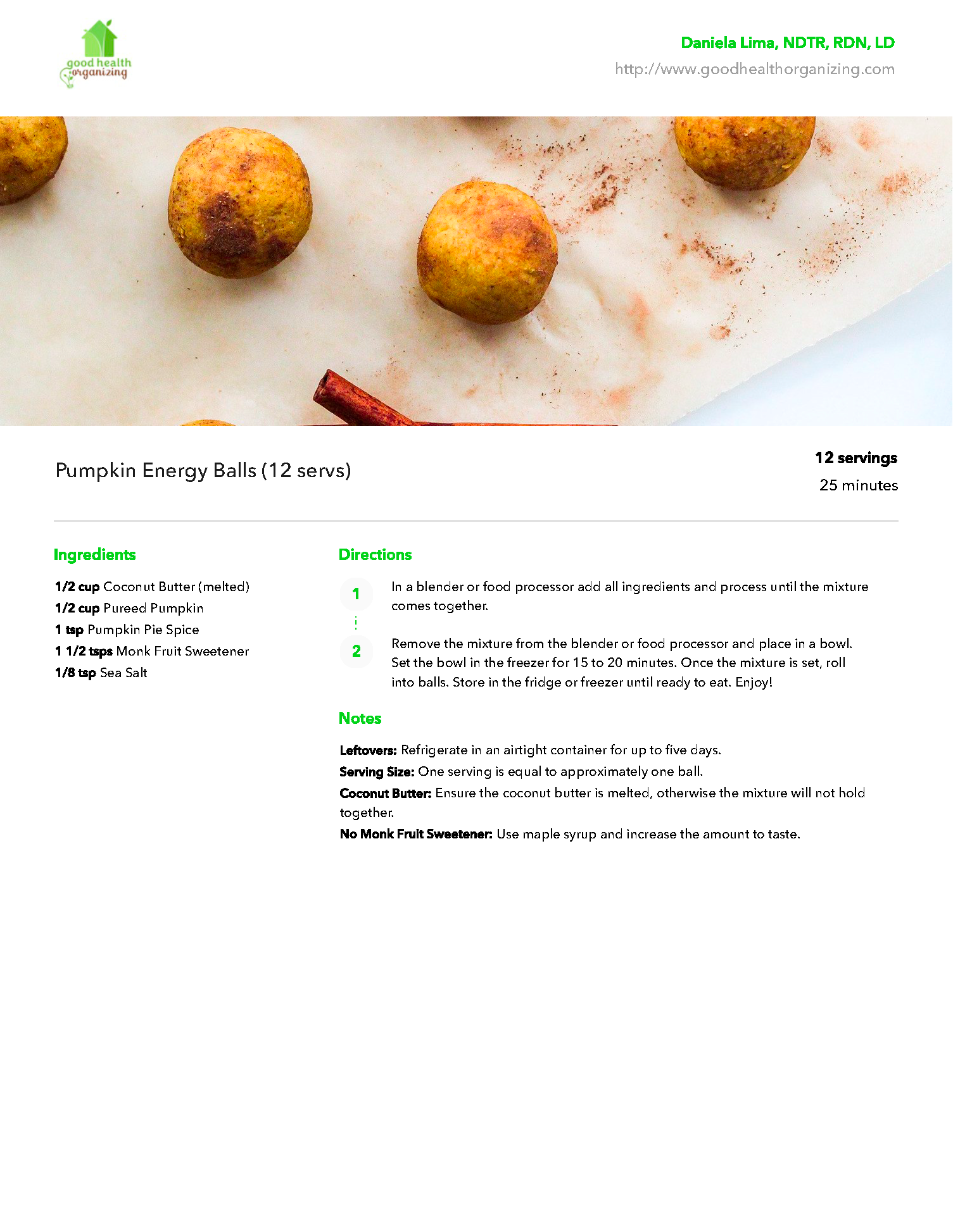 A recipe for potato balls with cinnamon sticks on a white plate.