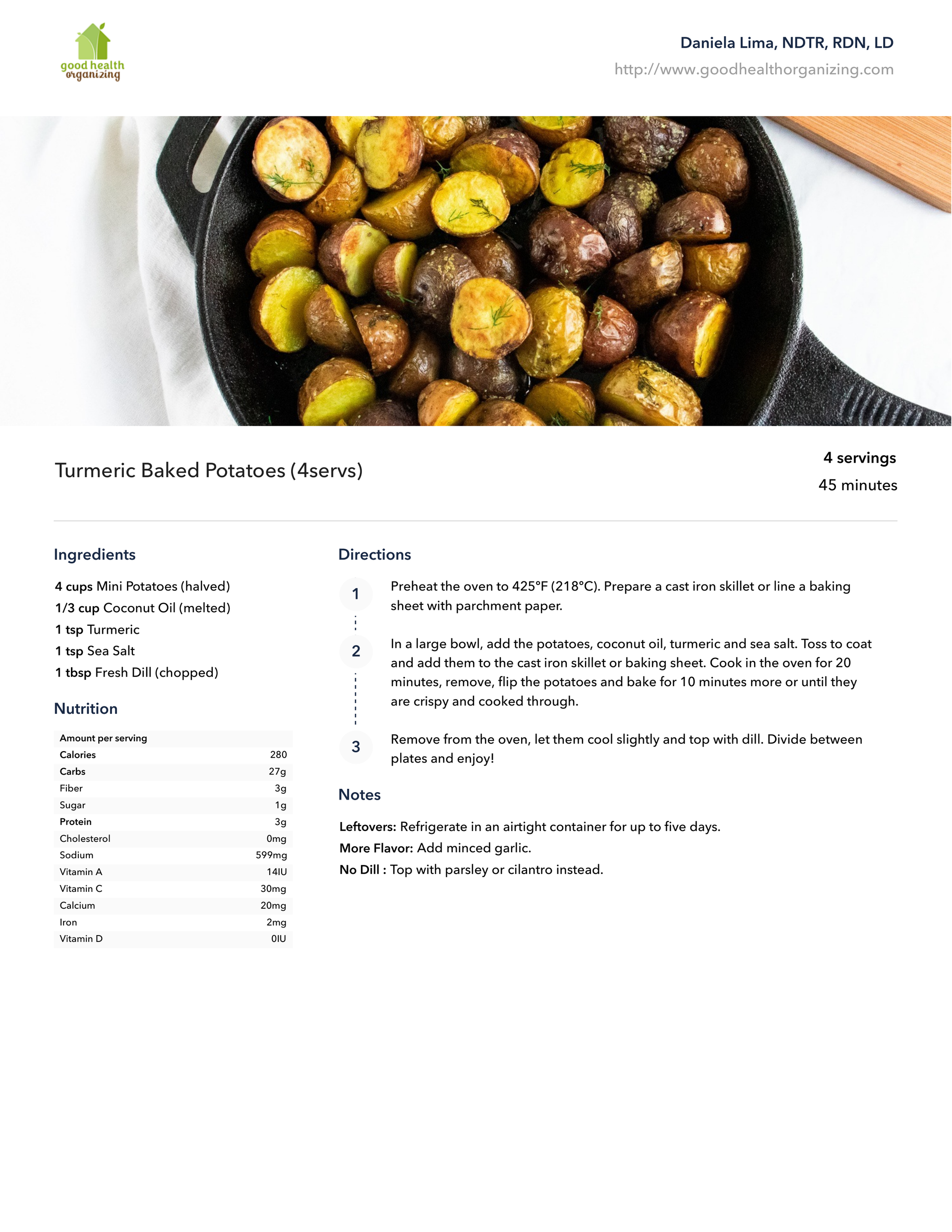 A recipe for roasted potatoes is on a sheet of paper.