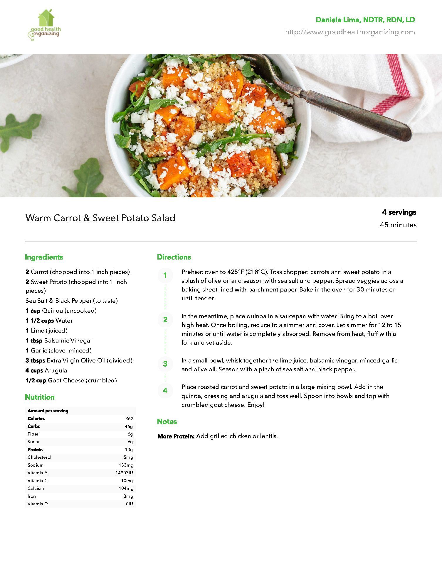 A bowl of food with a fork in it on a table with recipe