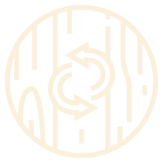 A line drawing of a tree trunk with two arrows pointing in opposite directions in a circle.