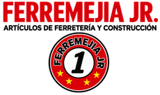 Logotipo de Ferremejia JR en rojo y negro, con el texto «Ferretería y construcción» y un emblema circular en el centro.
