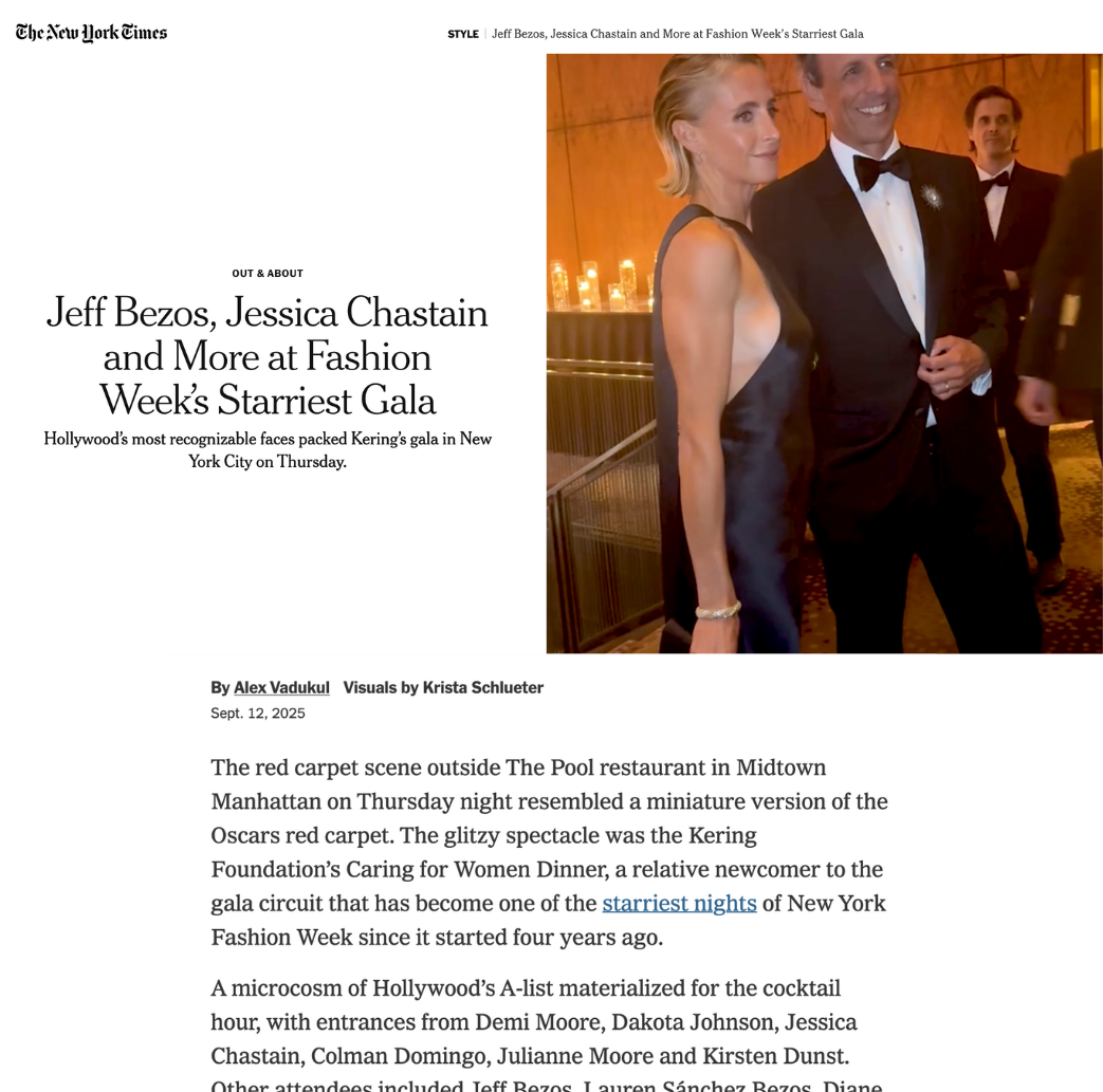 JWP, Kering Foundation, New York Times: Hollywood’s most recognizable faces packed Kering’s gala in New York City on Thursday.