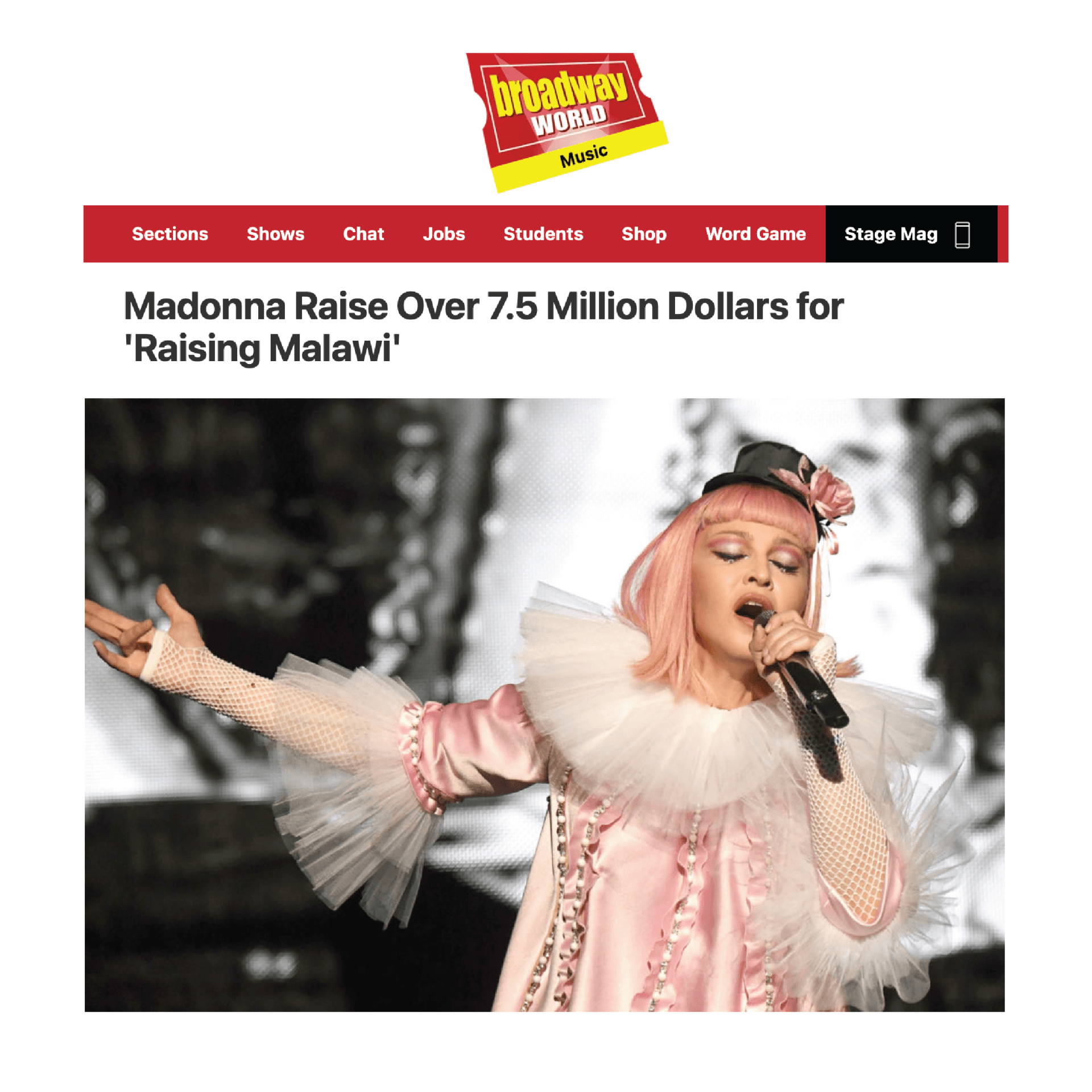 A woman in a pink dress is singing into a microphone on a website.