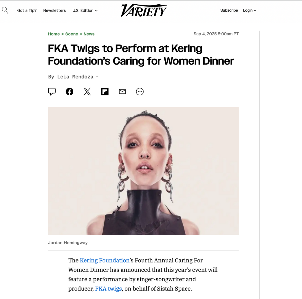 FKA Twigs Kering Foundation Sistah Space