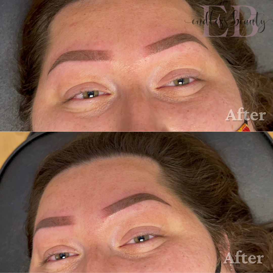 a before and after photo of a woman's eyebrows