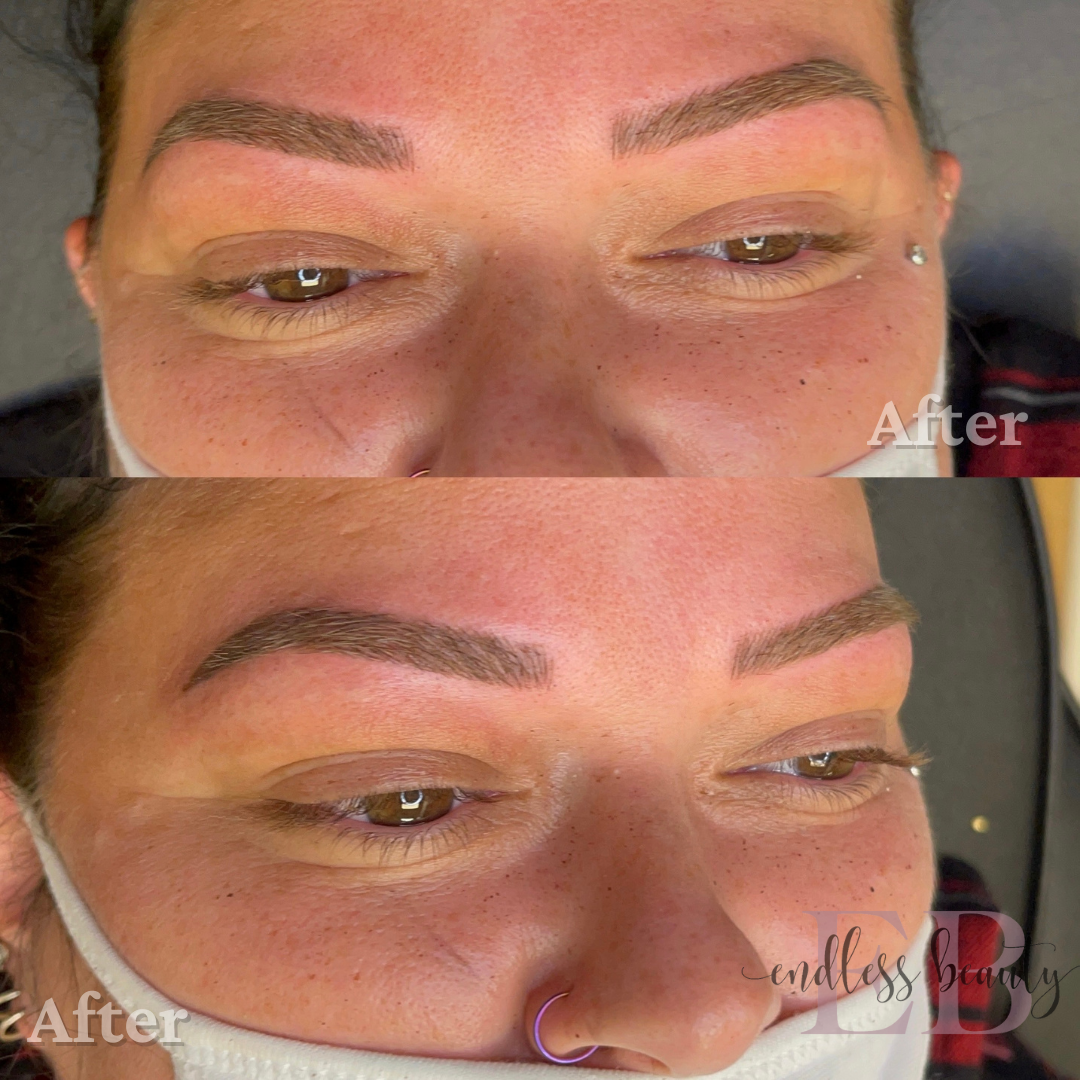 a before and after photo of a woman's eyebrows by endless beauty