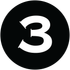 A black circle with a white number three inside of it.