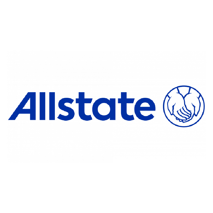 A blue allstate logo with two hands shaking on a white background.